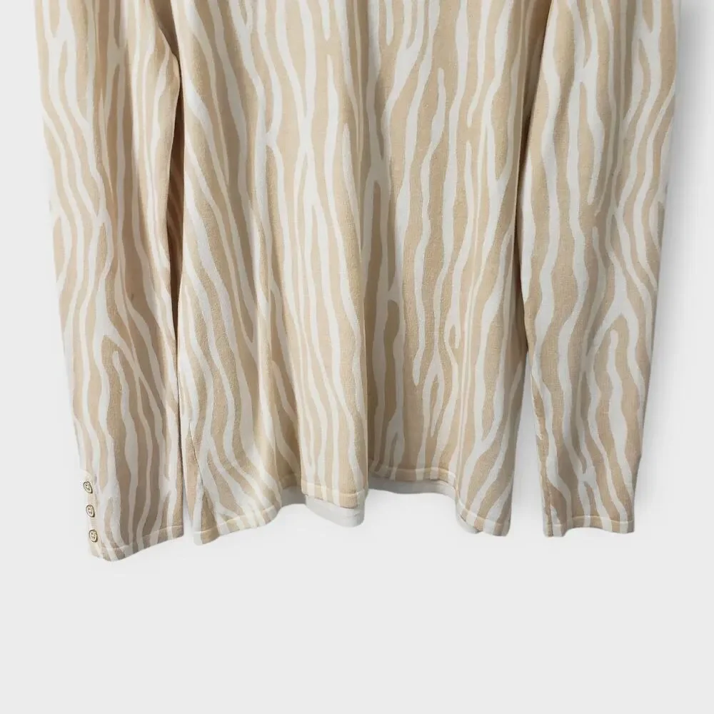 J. Mclaughlin Modal Stretch Zebra‎ Print Sweater Lightweight Tan Cream Medium